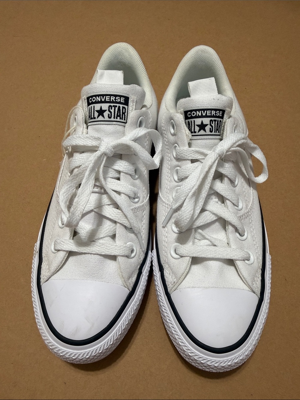 Converse Women’s White Low Top Chuck Taylor Sneakers with Black Trim - Size 7